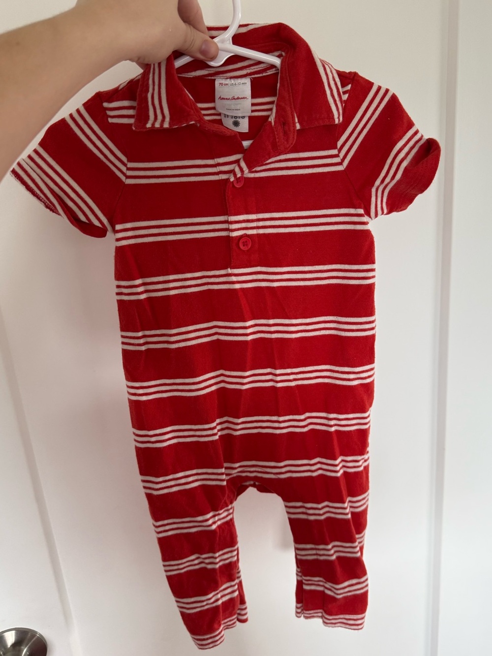 Hanna Andersson Red and White Striped Polo Footie